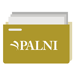 Icon of folder with papers sticking out and PALNI logo on the front